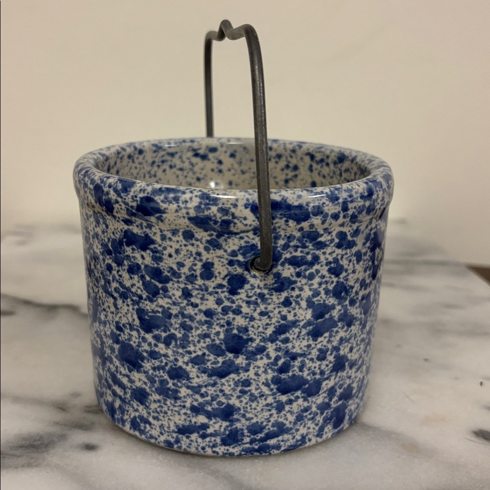 Blue Speckled Ceramic Crock with Handle - Picture 5 of 10